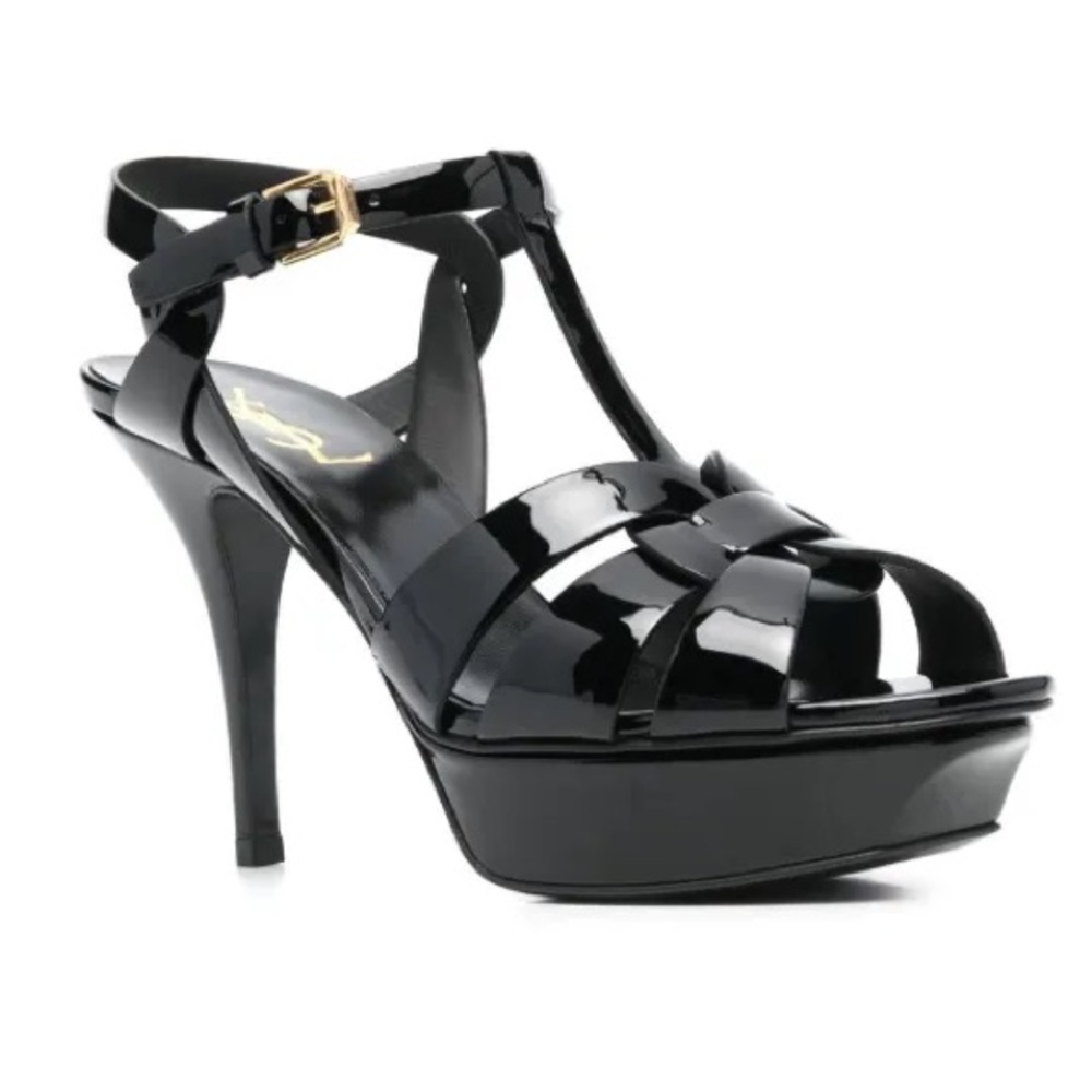 Yves Saint Laurent - TRIBUTE PATENT LEATHER SANDAL - black - sz 8.5